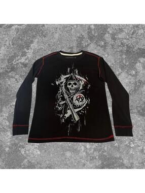 Sons of Anarchy Grim Reaper Graphic Long Sleeve Shirt Mens L Black Biker TV Show